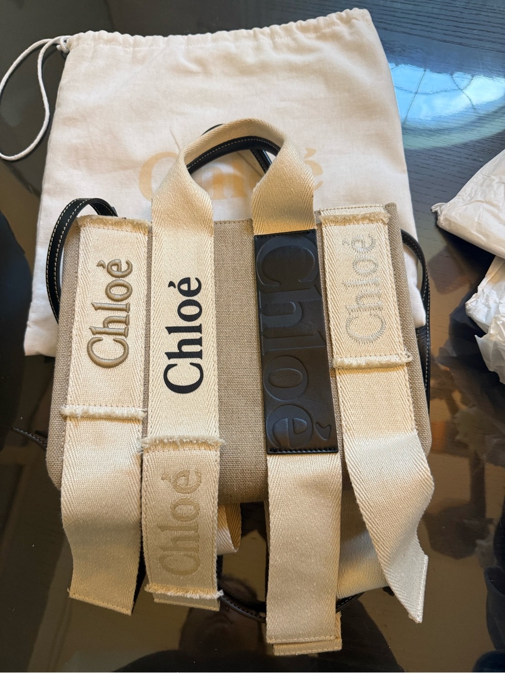 Chloé Beige Canvas Tote with Logo Patch